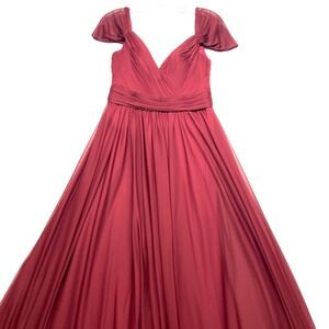 Kleinfeld Long Lace Bridesmaid Dress Womens 6 Cranberry Bra Padded Cold Shoulder